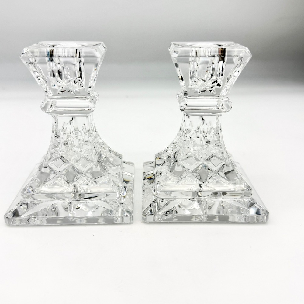 Waterford Taper Candlesticks Crystal Vintage Lismore Clear Square‎ Base 4"